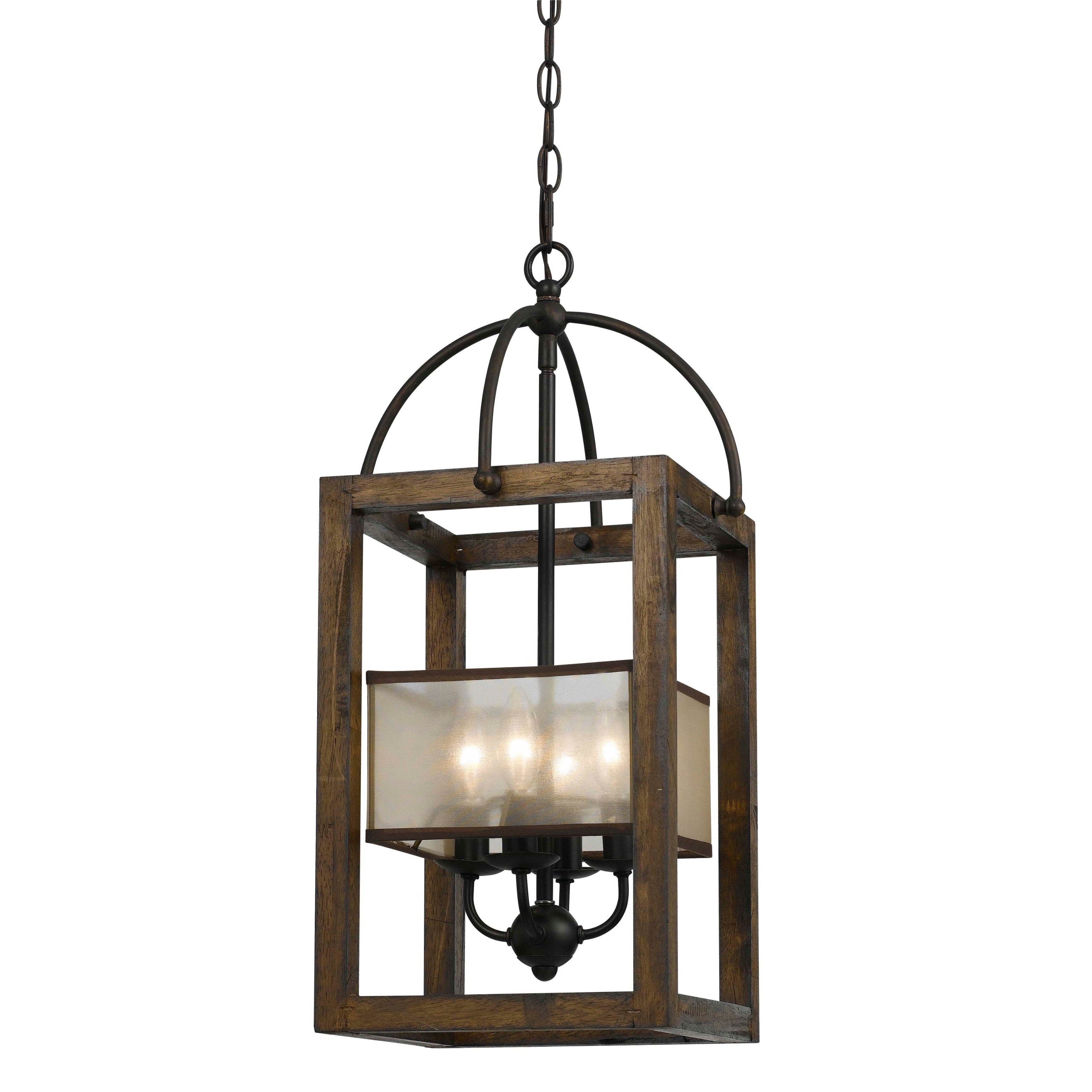 Mission Bronze Metal And Wood 4 Light Chandelier