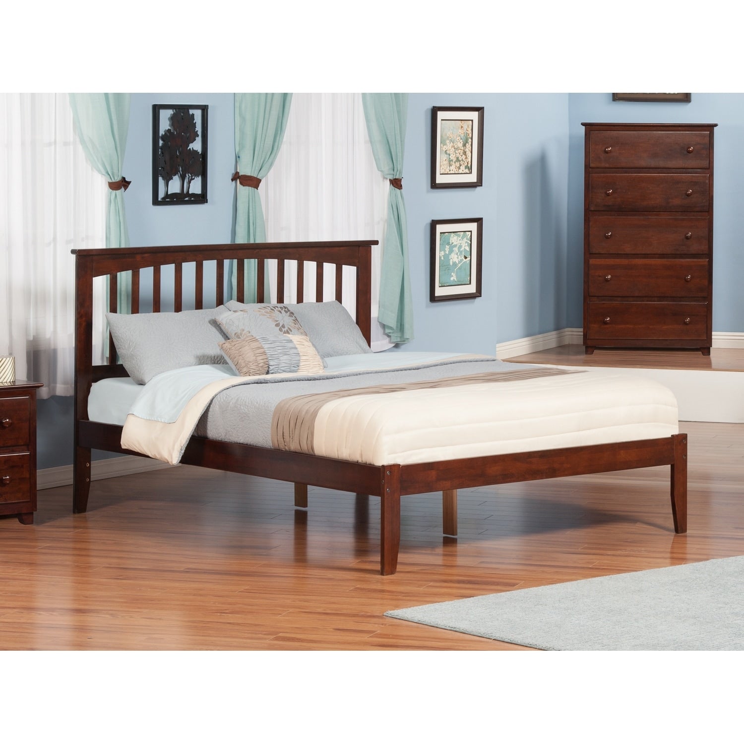 Mission King Platform Bed With Open Foot Board In Walnut