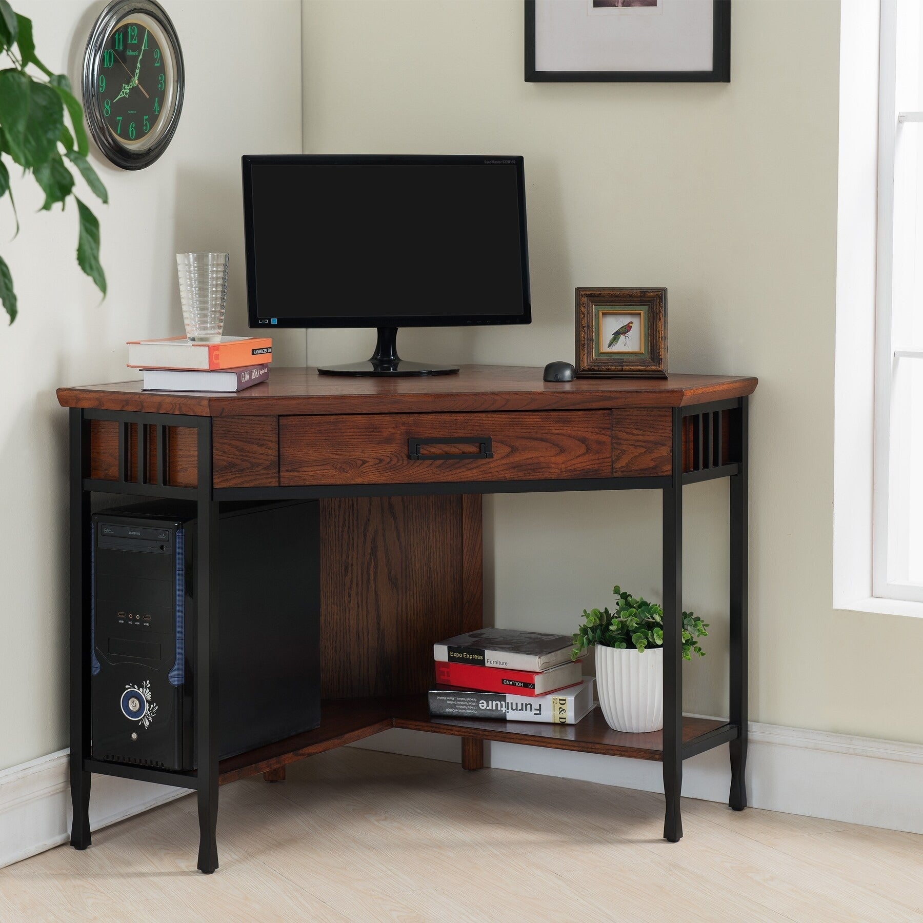 Mission Oak Wood Corner Writing Computer Desk