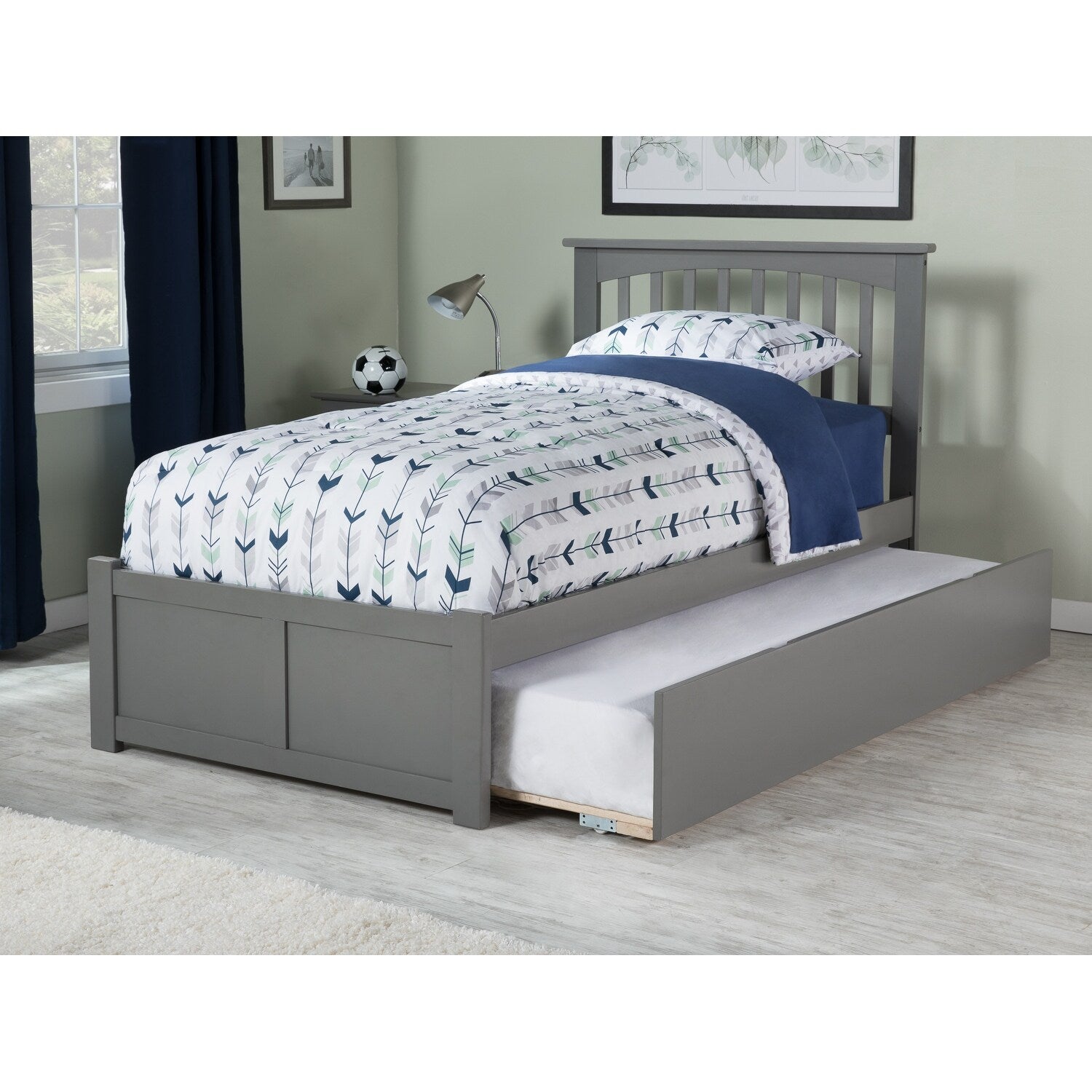 Mission Bed With Footboard And Twin Extra Long Trundle