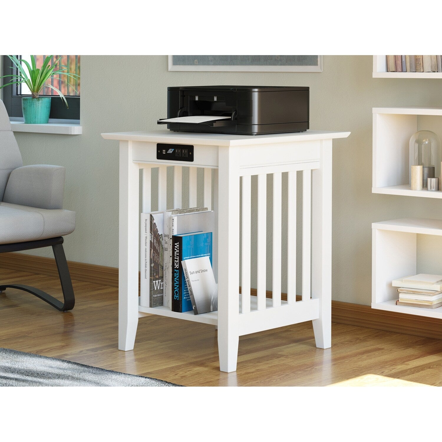 Mission Printer Stand With Charger White