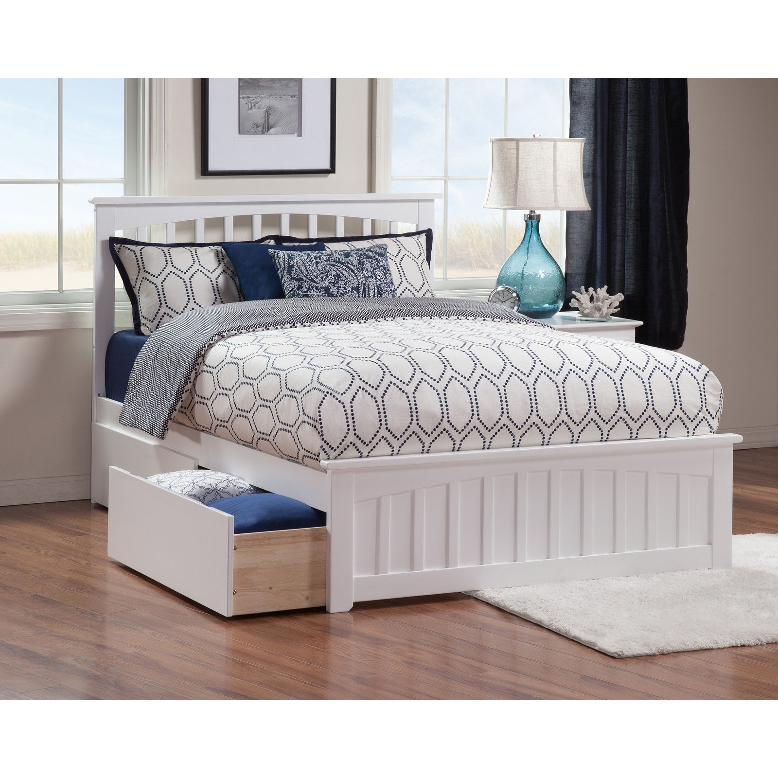 Mission Queen Bed With Matching Foot Board With 2 Urban Bed Drawers In White
