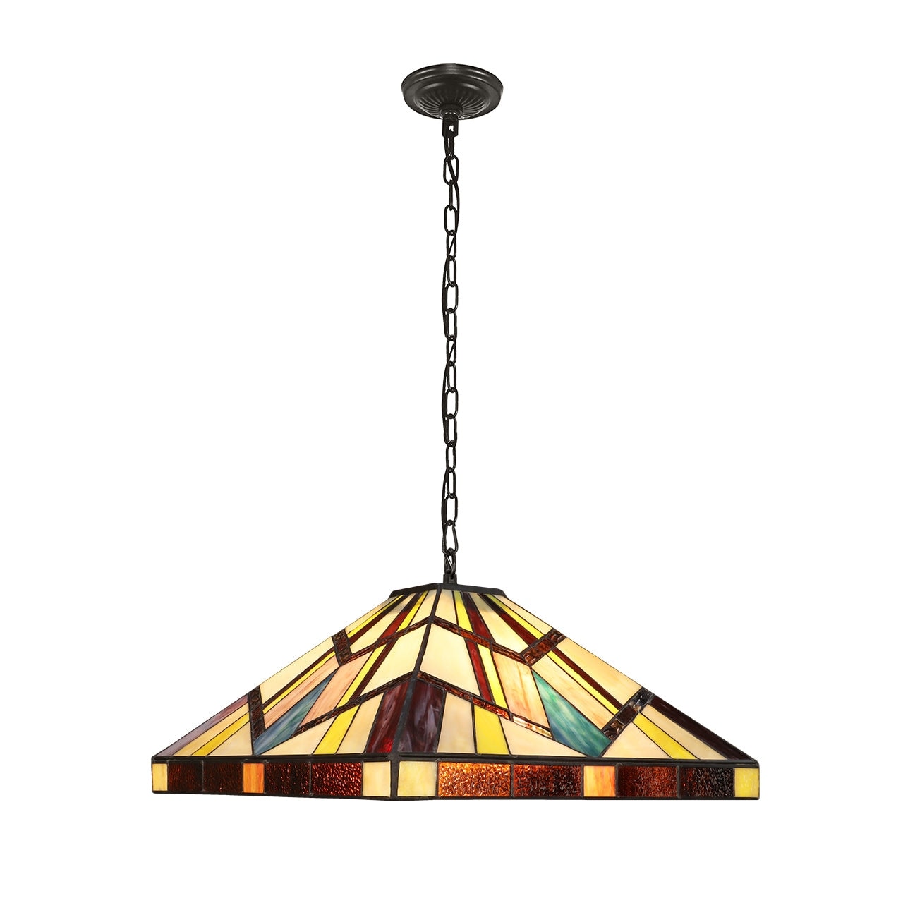 Mission Tiffany Style 2 Light Blackish Bronze Ceiling Pendant 16 Shade