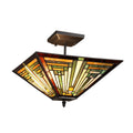 Mission Tiffany Style 2 Light Blackish Bronze Semi Flush Ceiling Fixture 14 Shade