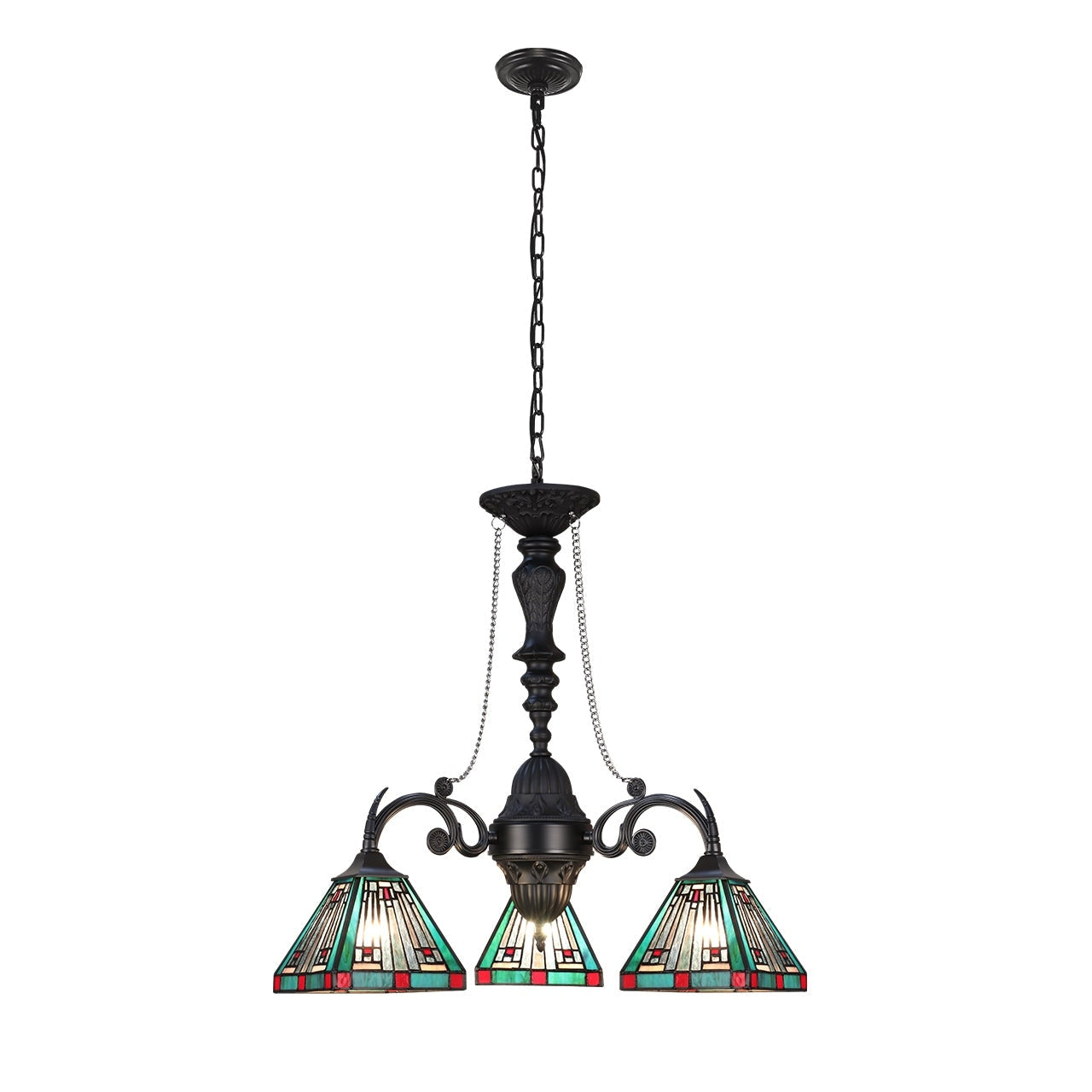 Mission Tiffany Style 3 Light Blackish Bronze Mini Chandelier 24 Wide