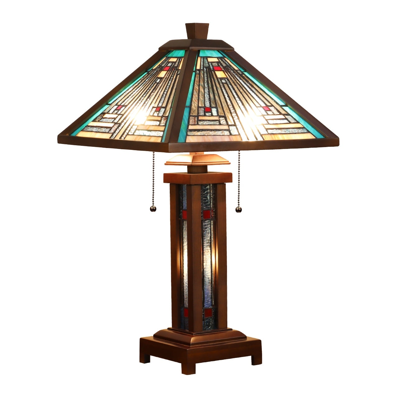 Mission Tiffany Style 3 Light Dark Walnut Double Lit Table Lamp 15 Shade