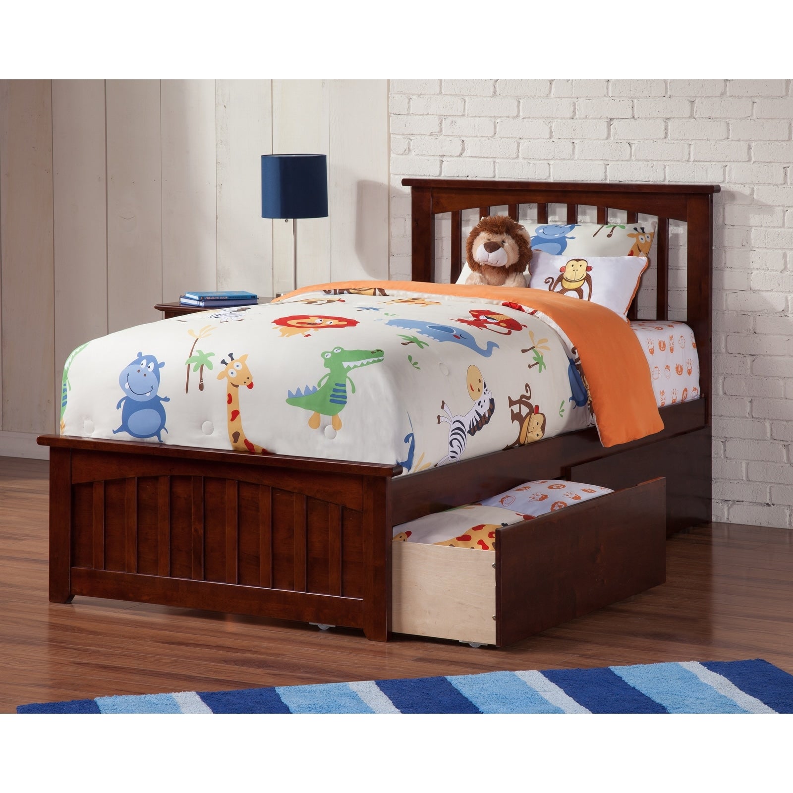 Mission Twin Xl Platform Bed With Matching Foot Board With 2 Urban Bed Drawers In Walnut