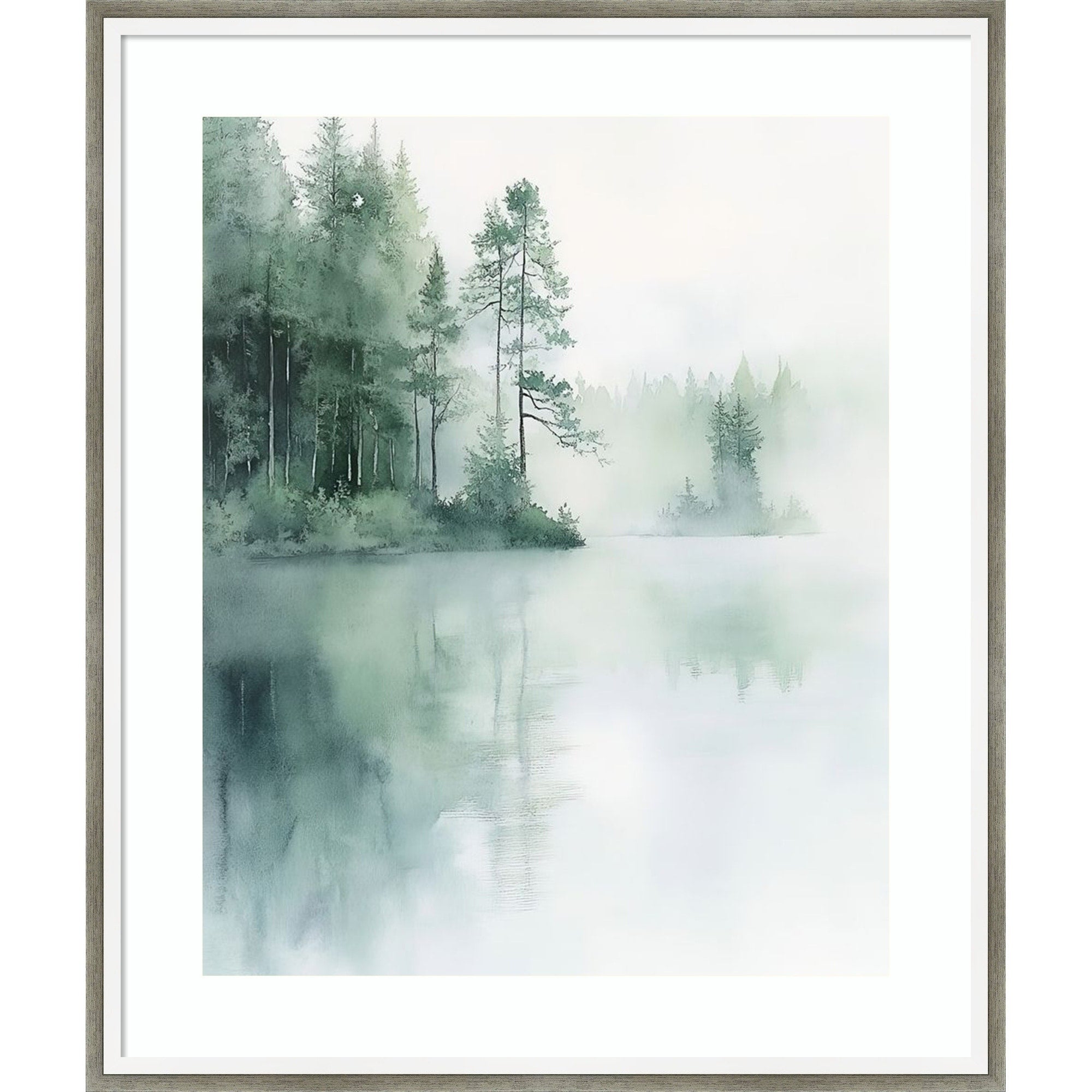 Misty Firs Ii By Tradelink Inhouse Artist Wood Framed Wall Art Print Lucie Silver White