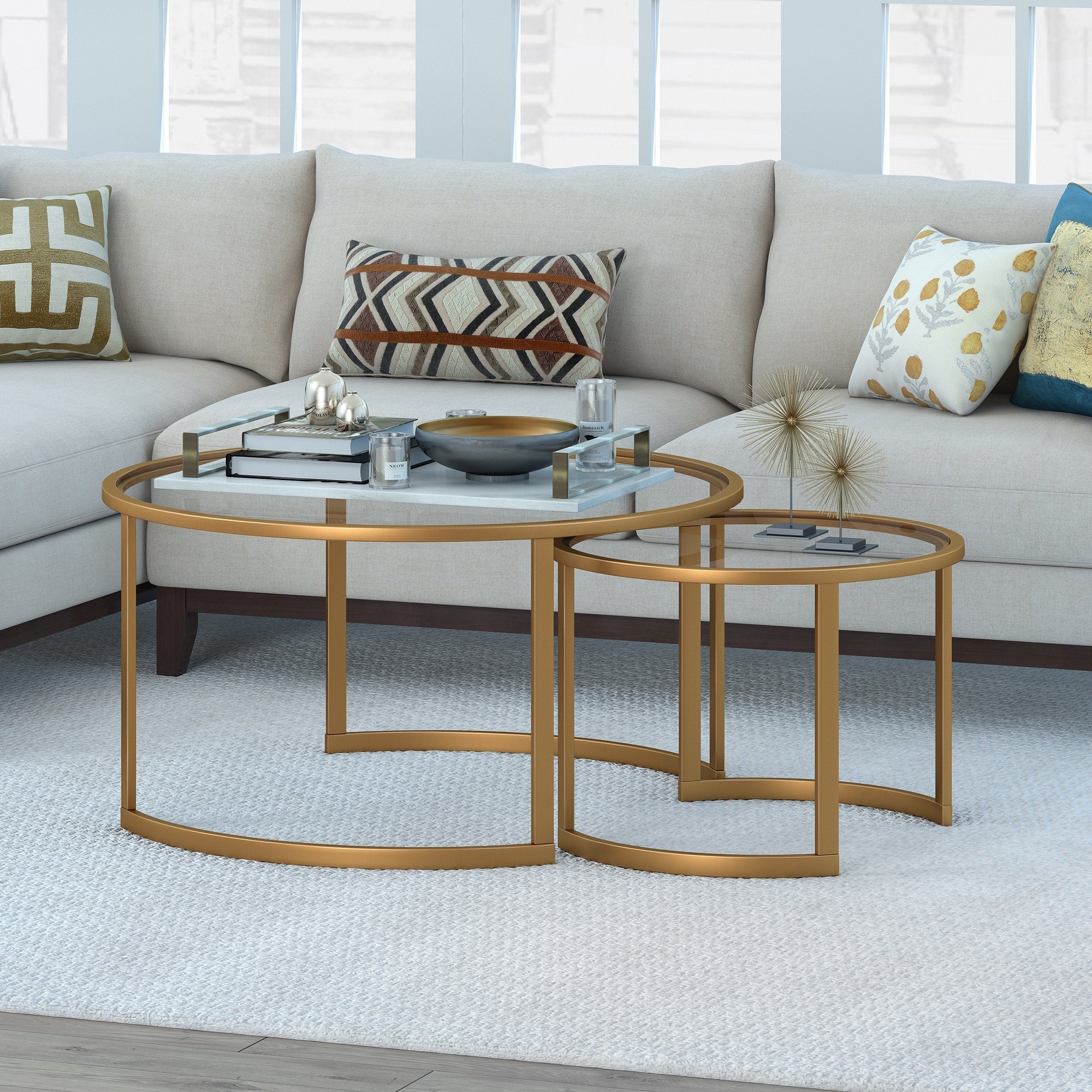 Mitera Round Metal Glass Nesting Coffee Tables Set Of 2 Optional Finishes