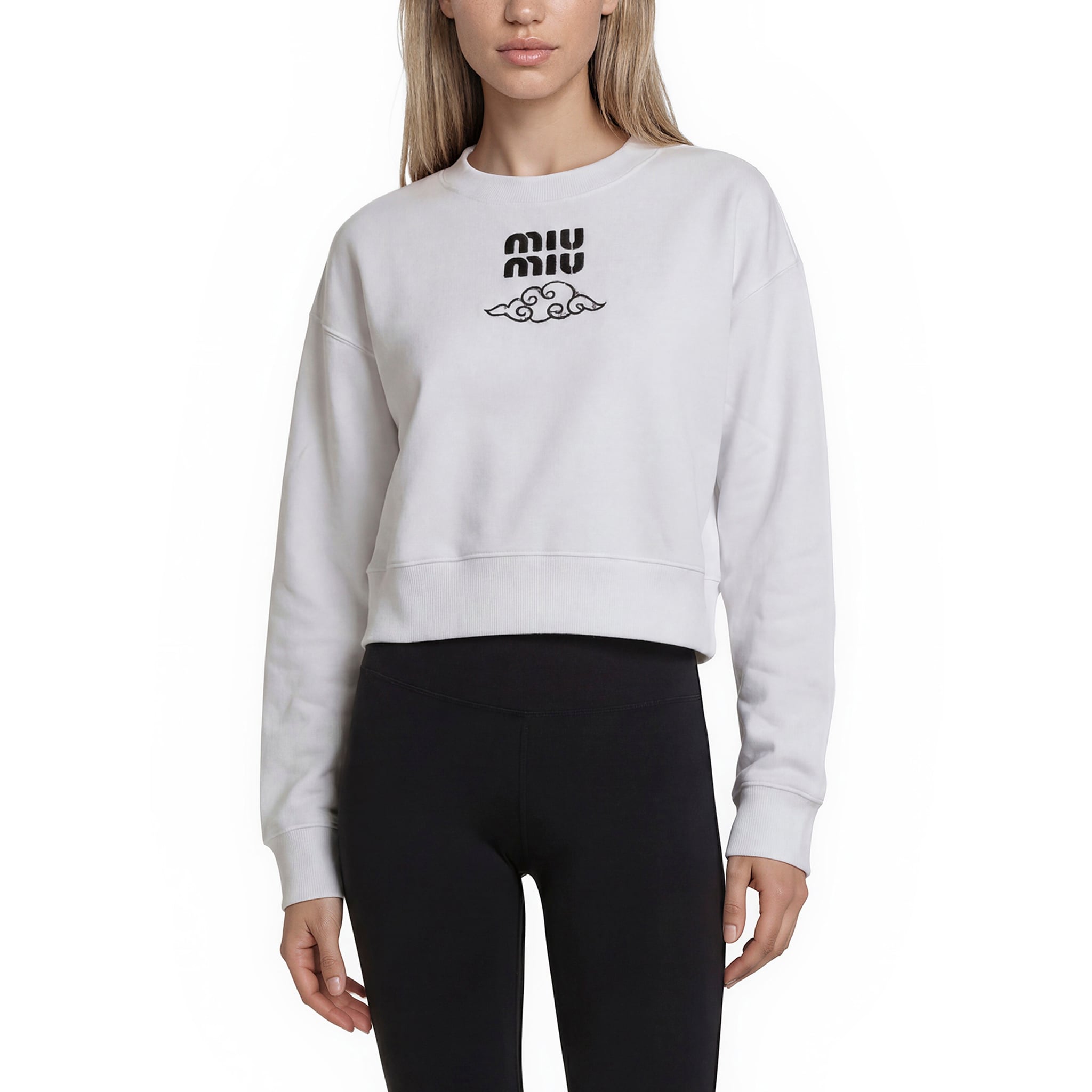 Miu Miu Logo Embroidered Cropped Sweatshirt