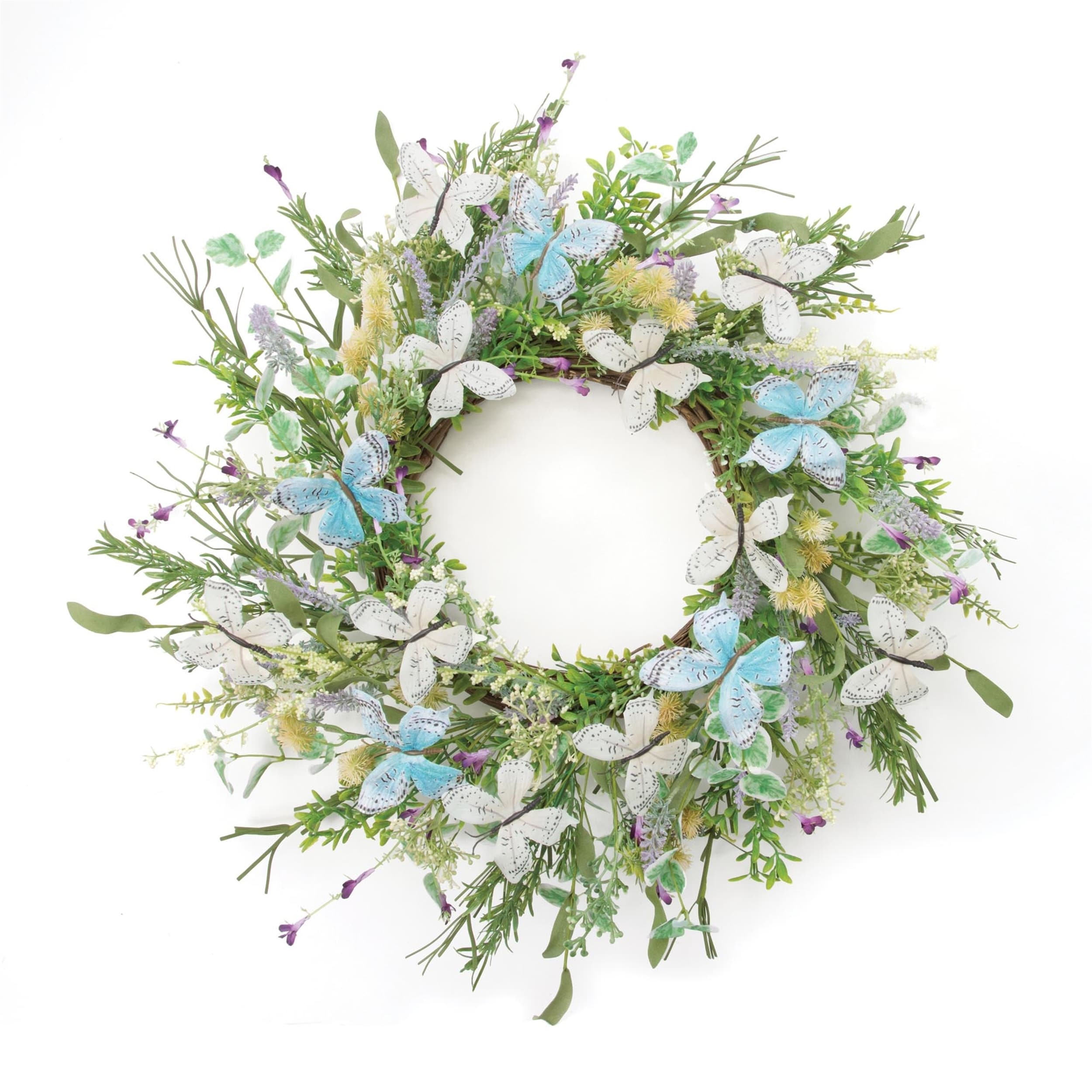 Mixed Foliage And Butterfly Wreath 24 Inch