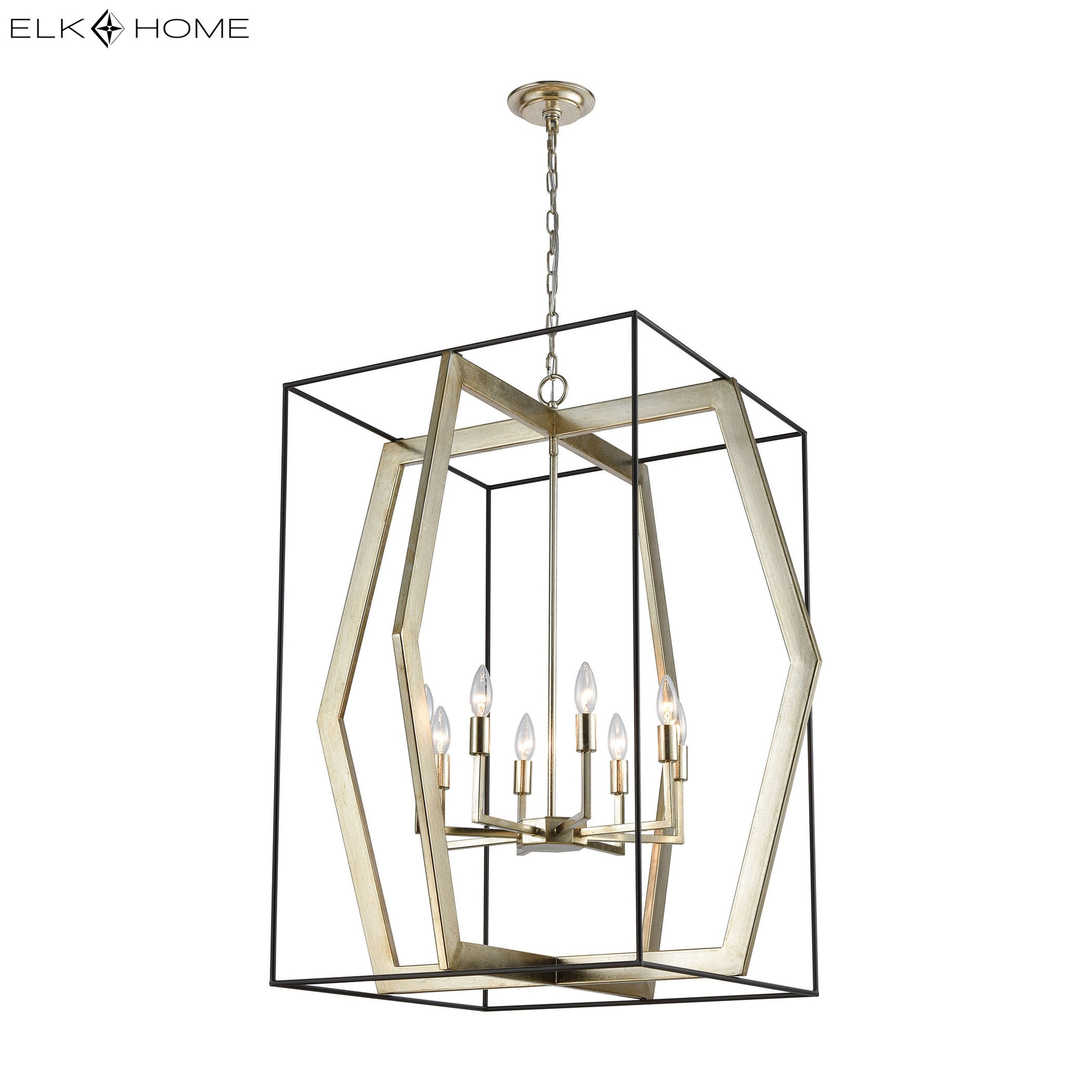 Mixed Geometries 32 Inch Wide 8 Light Chandelier In Silver Leaf 32In W X 32In D X 36In H