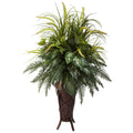 Mixed Greens And Cattails In Stand Planter