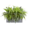 Nearly Natural Mixed Greens And Fern Artificial Arrangement In Stone Planter