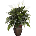Mixed Greens And Spathyfillum Decorative Vase Silk Plant