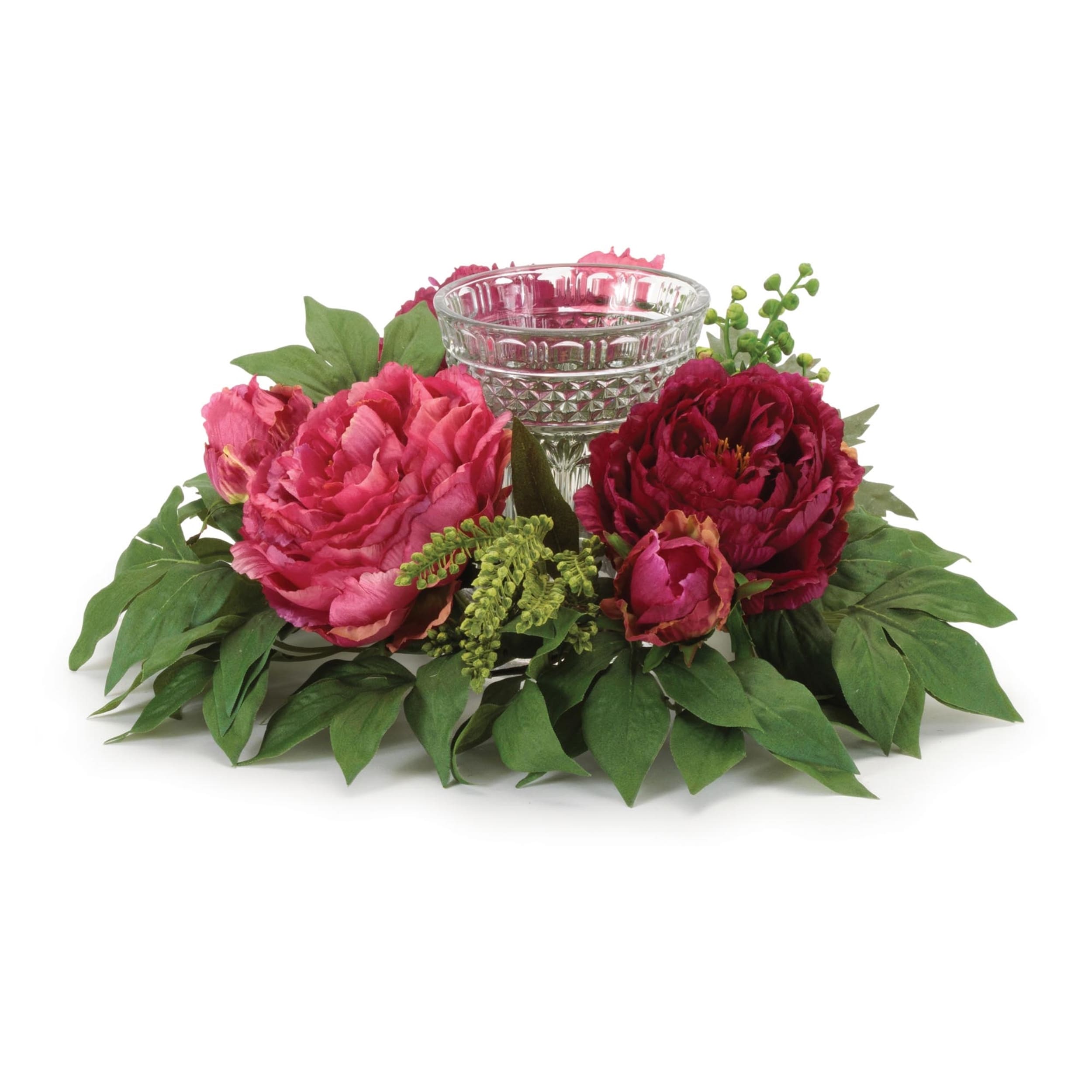 Mixed Peony Floral Candle Holder With Glass Insert 15 D