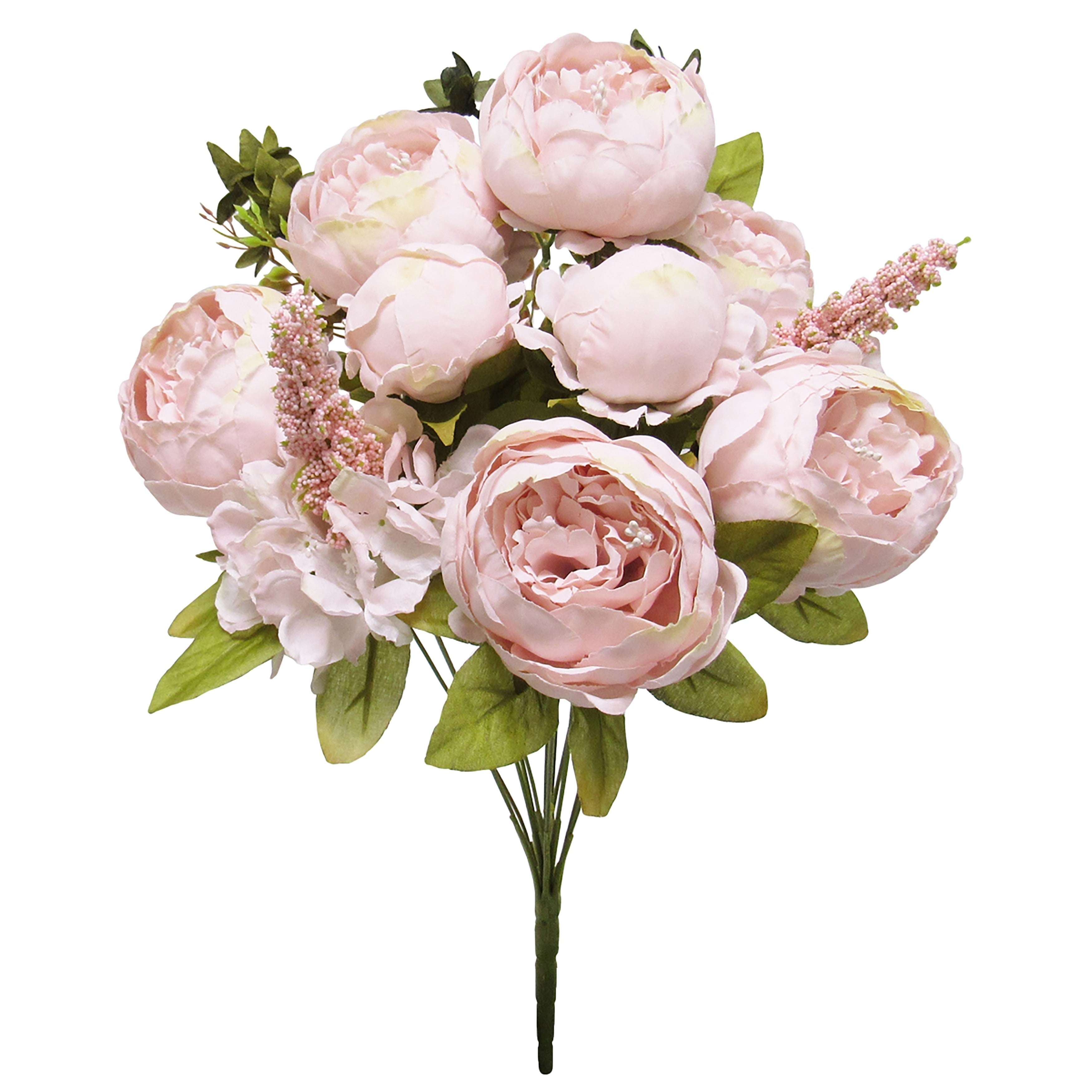Mixed Peony Hydrangea Flower Stems Bush Bouquet 19In
