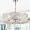 Miyaka Chrome 6 Light 3 Blade 29 Inch Lighted Ceiling Fan With Crystal Shade Remote Controlled