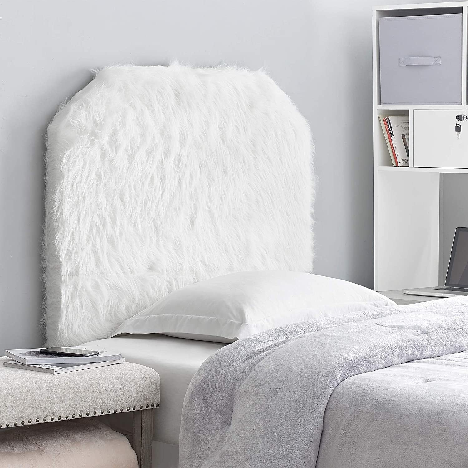 Mo Heaven College Headboard Plush Furry Fur White