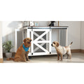 Mobile Dog Crate With Flip Top Feeding Door 2 In 1 Convertible Crate With 5 Casters Side Hooks Double Dog Crate Furniture