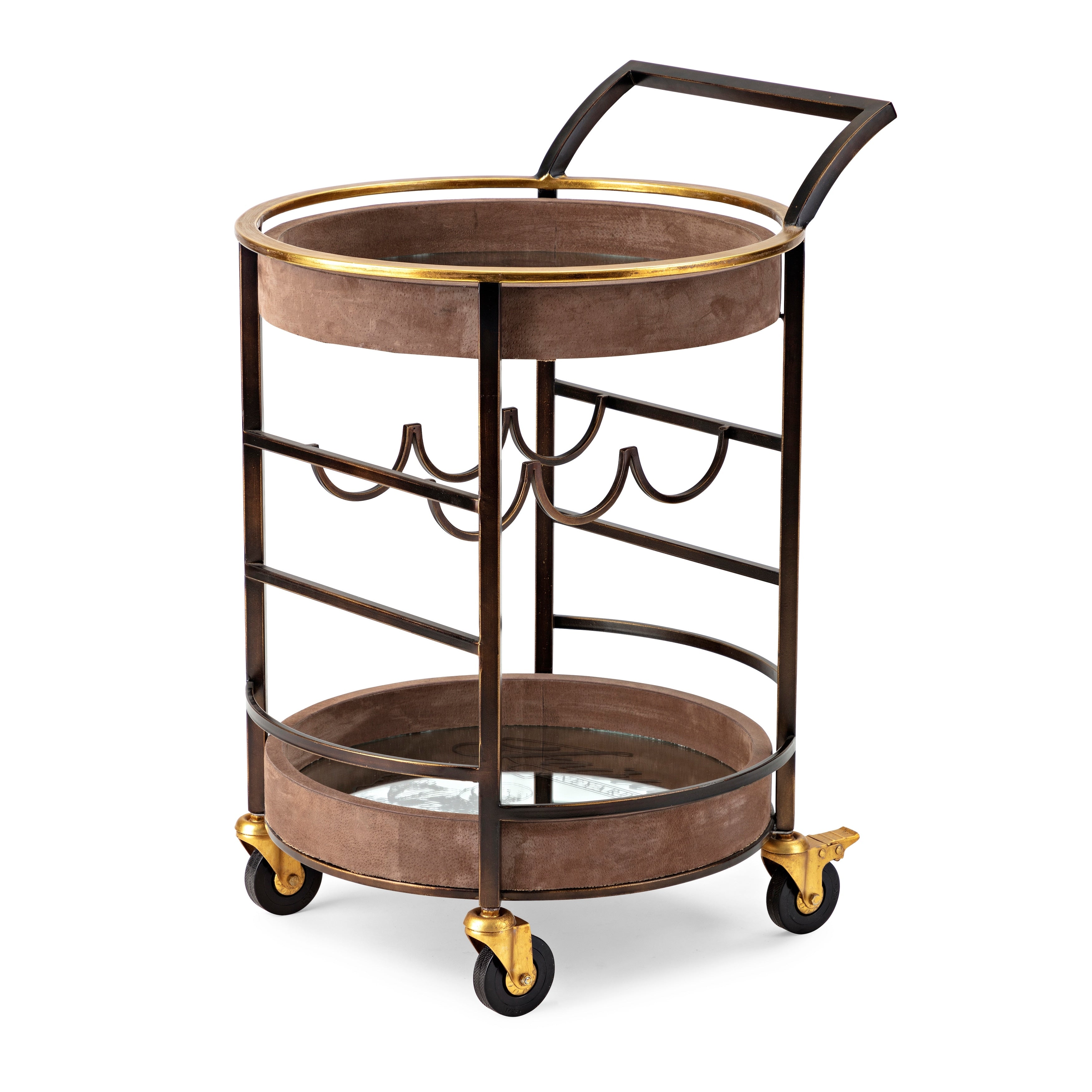 Mobile Double Tier Contemporary Suede Serving Cart
