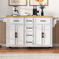 Mobile Kitchen Island 56.5 Inch With Drop Leaf 5 Drawers And Usb Power Outlet