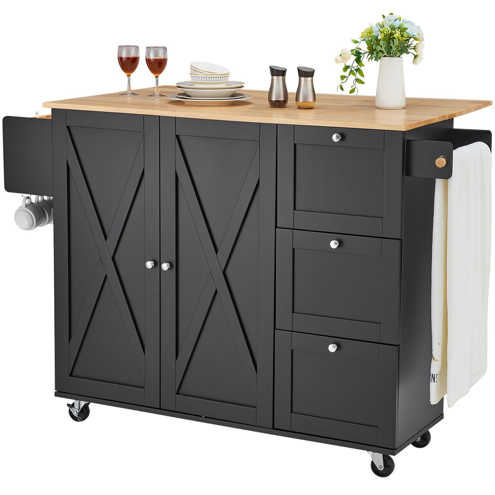 Mobile Kitchen Island With Adjustable Shelves Rolling Storage Cabinet On Wheels Kitchen Cart With Drawer