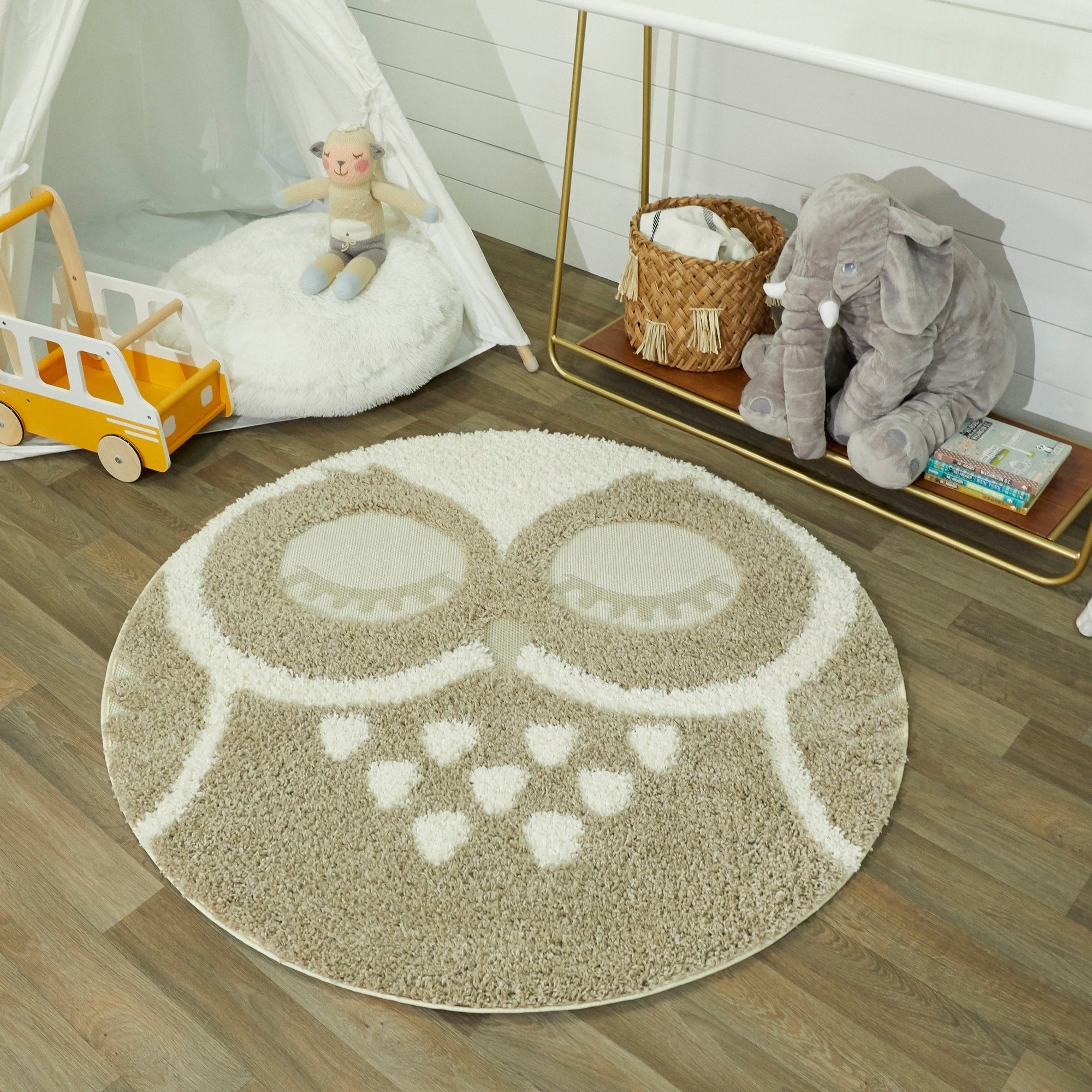 Taylor Olive Owl Shag Round Accent Rug