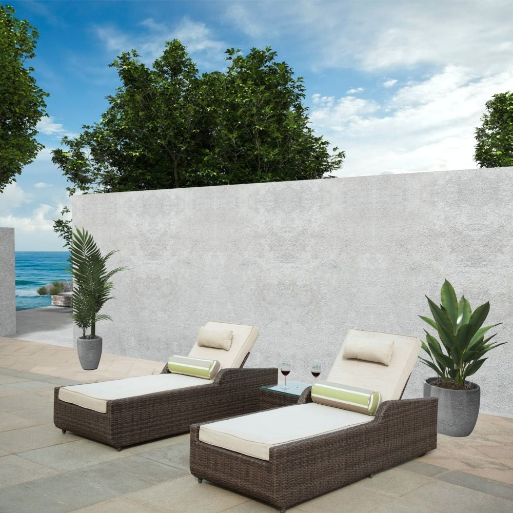 3 Piece Patio Wicker Adjustable Chaise Lounge Set Sunbed Daybed By Moda Furnishings
