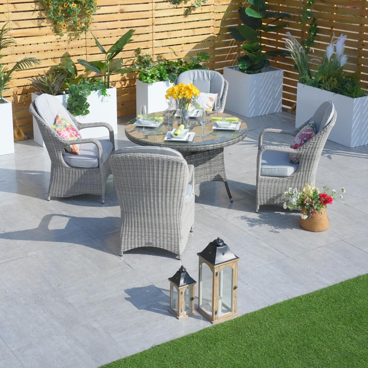 Moda 5 Piece Patio Wicker Round Dining Table Set With Cushions