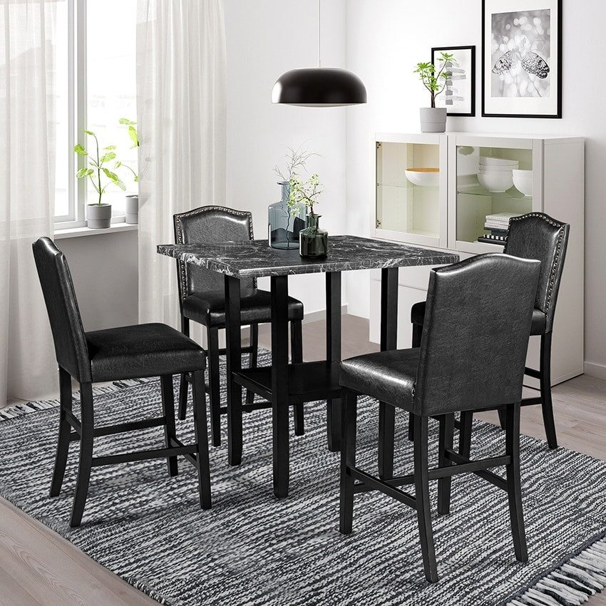 Moda Angela 5 Piece Dining Set With 4 Black Chairs Bottom Shelf