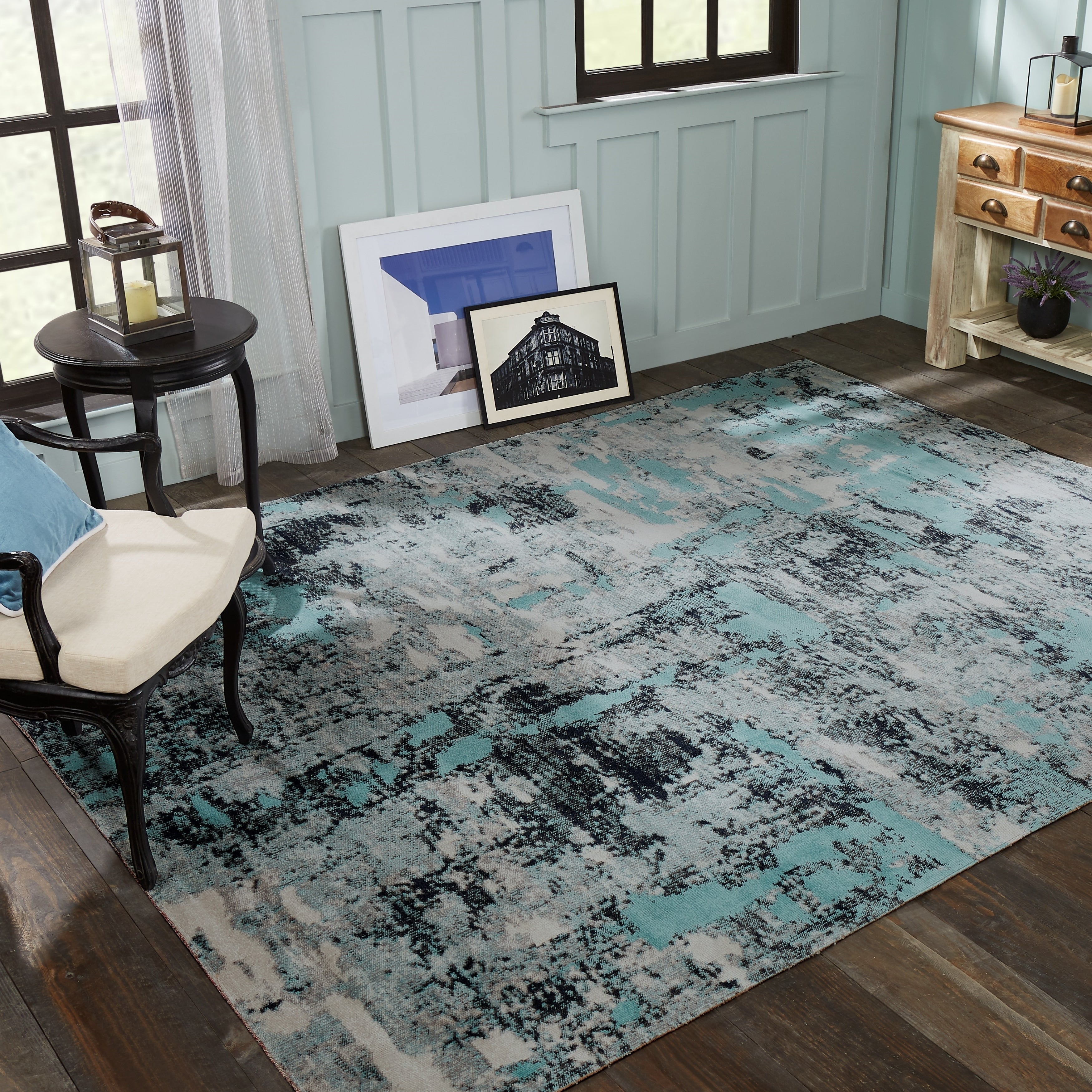 Porch Den Pointer Aqua Zinc Abstract Indoor Outdoor Area Rug