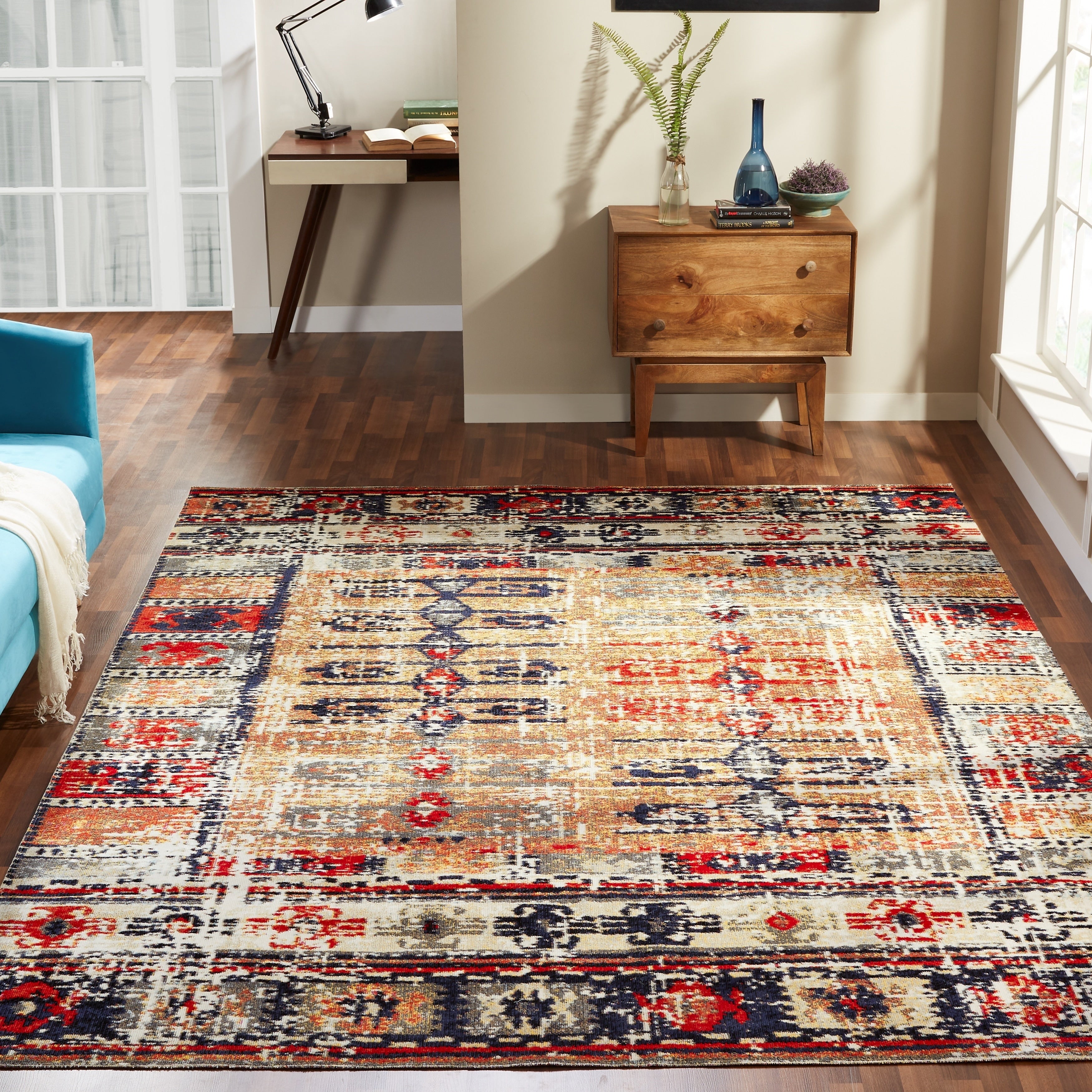 Porch Den Pollard Distressed Multicolor Geometric Indoor Outdoor Area Rug