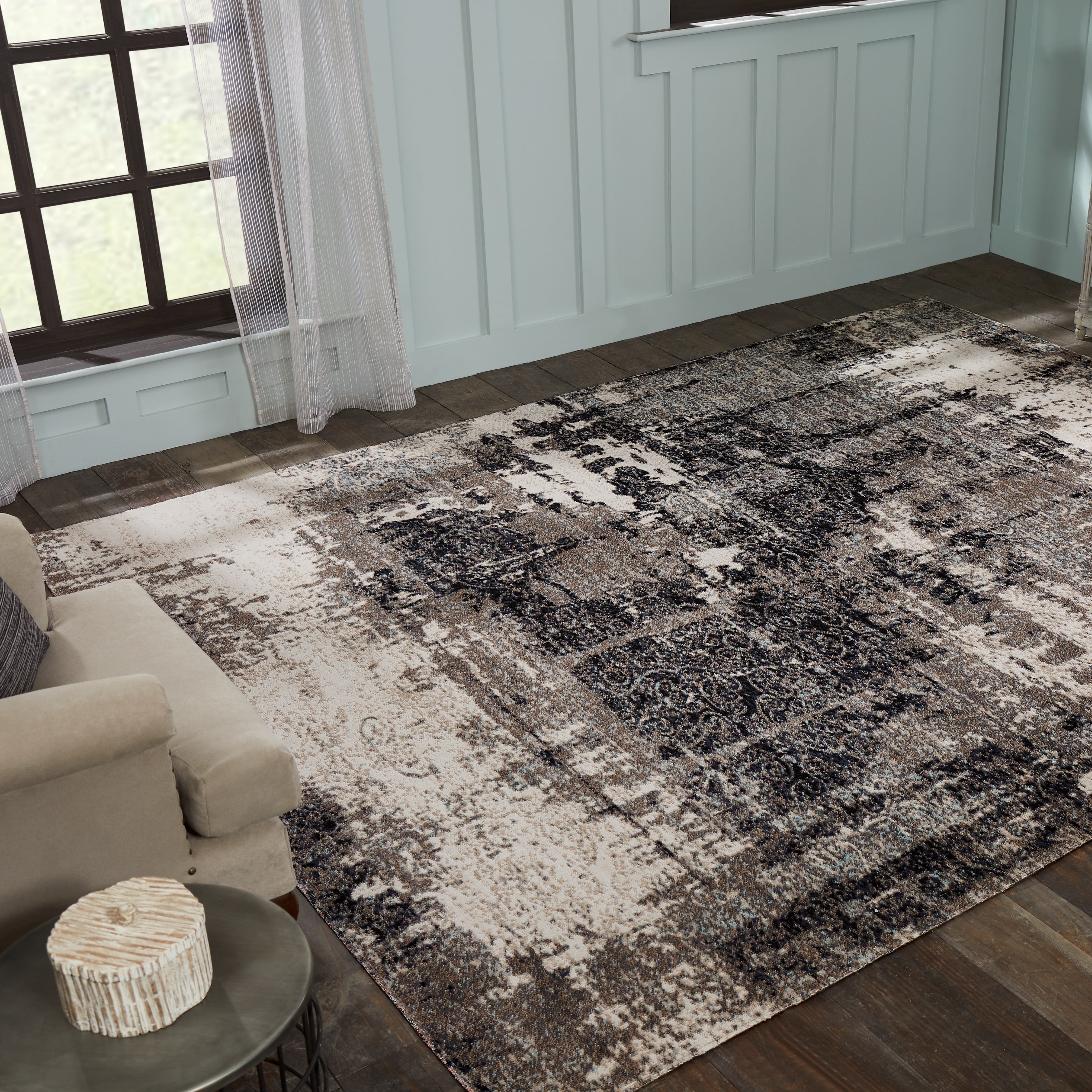 Porch Den Polyantha Distressed Grey Abstract Indoor Outdoor Area Rug