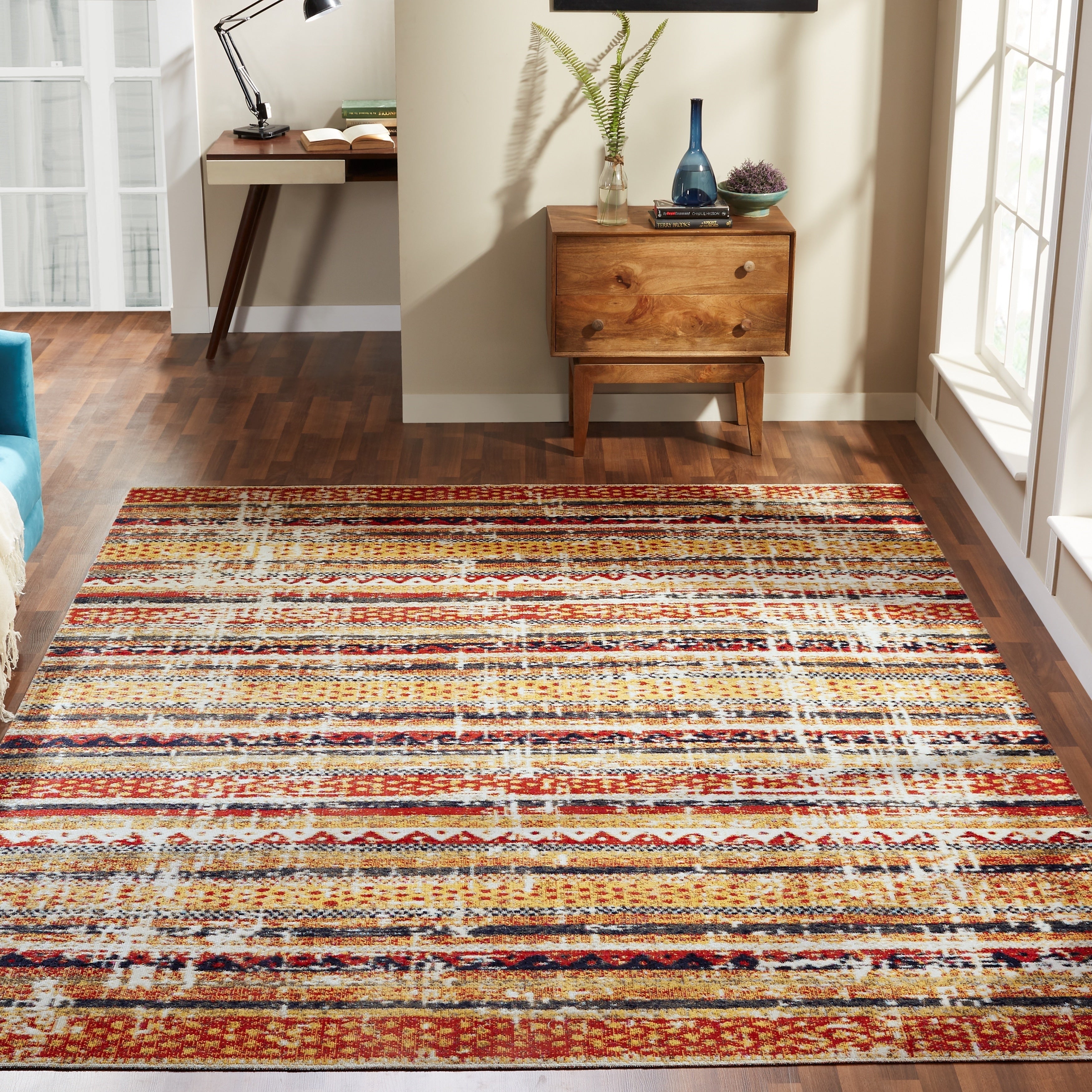 Porch Den Pommel Distressed Red Gold Striped Indoor Outdoor Area Rug