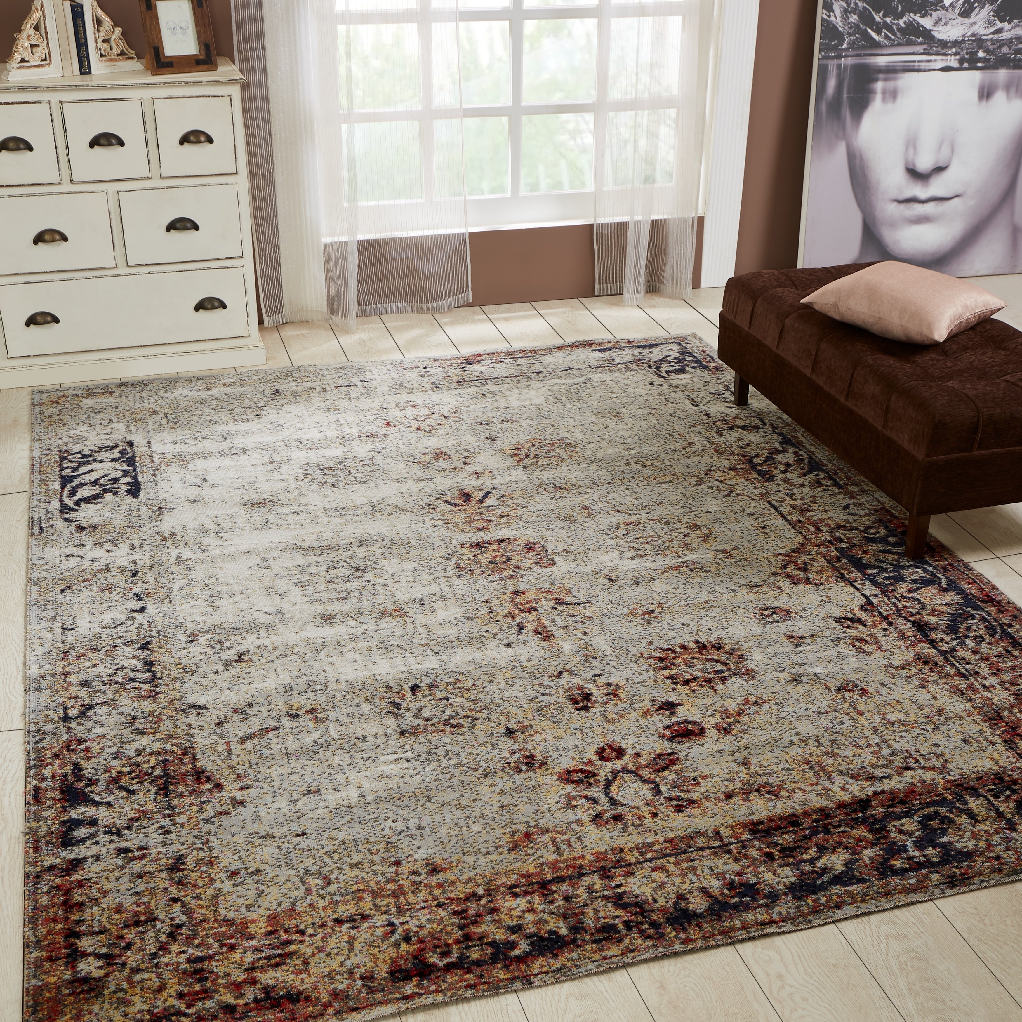 Porch Den Postrio Distressed Grey Oriental Indoor Outdoor Area Rug