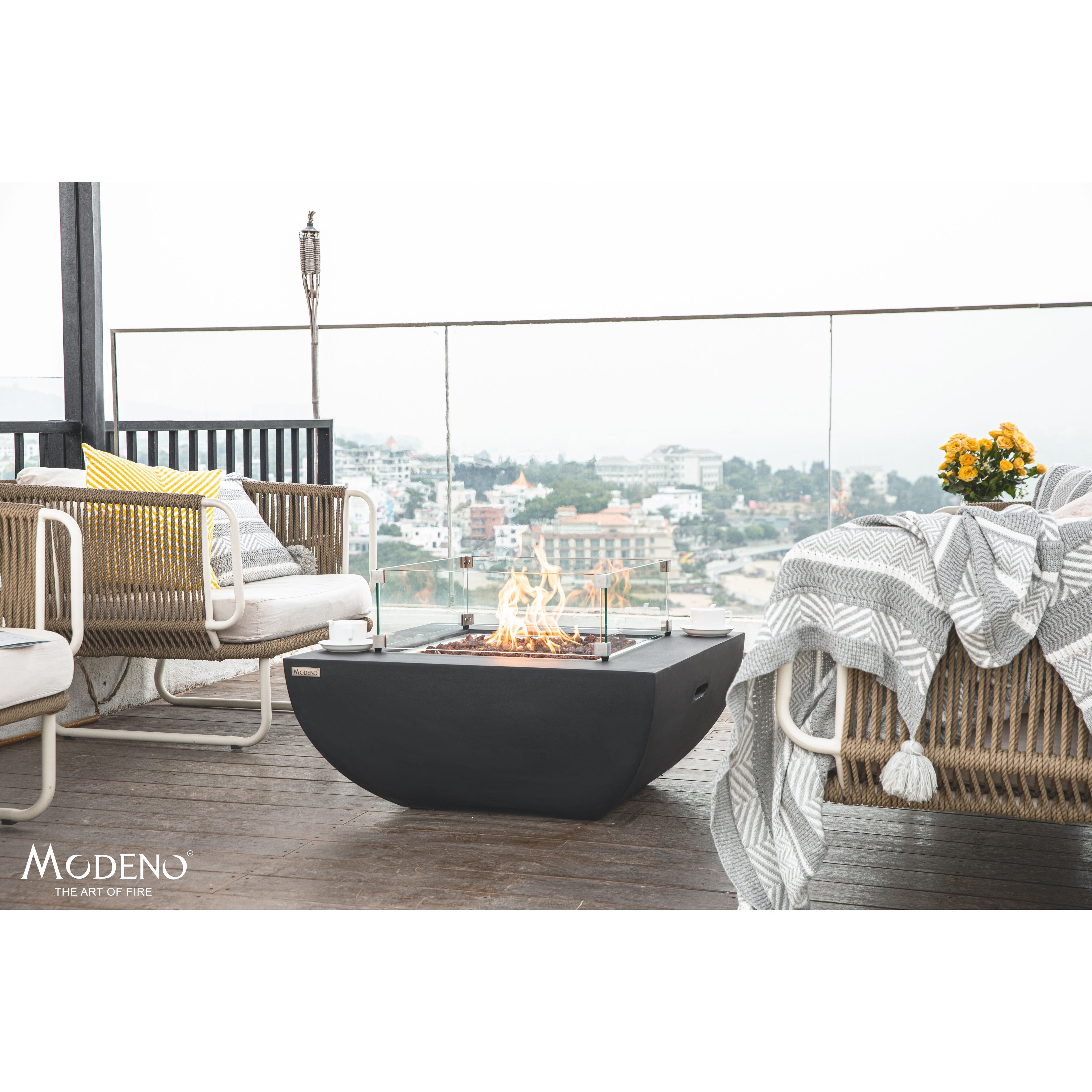 Modeno Aurora Honed Black Concret Fire Table Propane Assembly