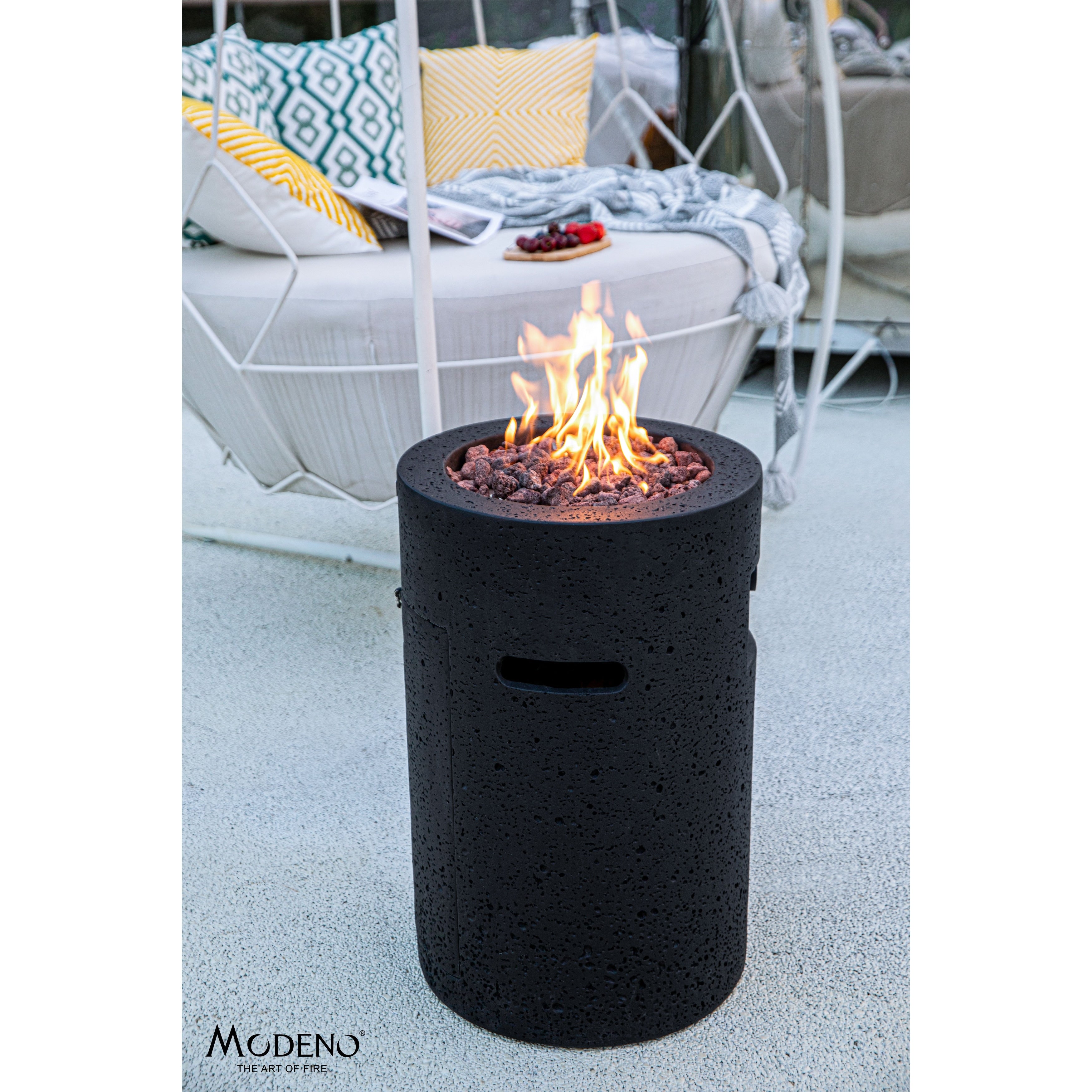 Modeno Lava Tube Concrete Fire Pit Black Propane 40 000 Btus