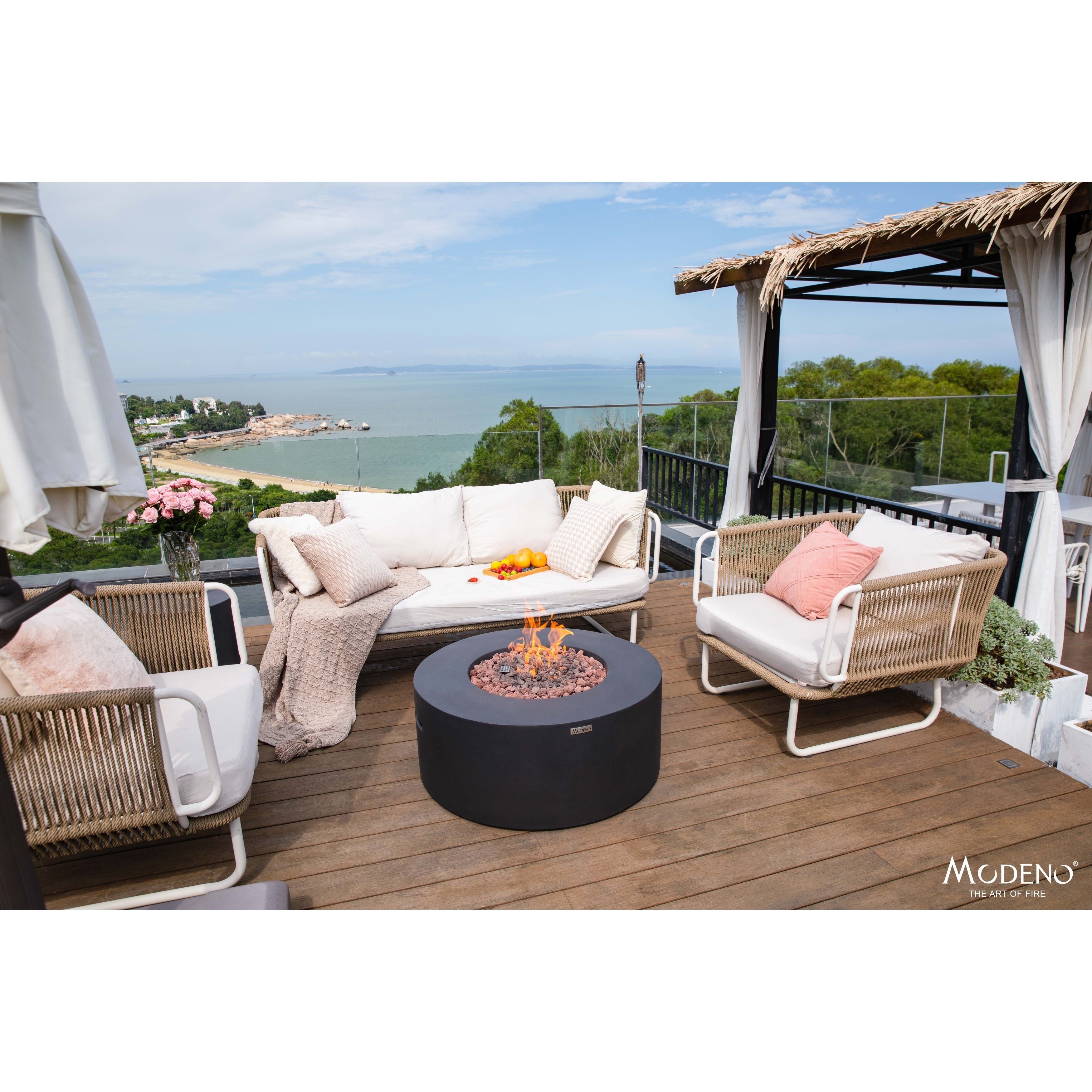 Modeno Dark Gray Venice Fire Table Cast Concrete Propane Assembly