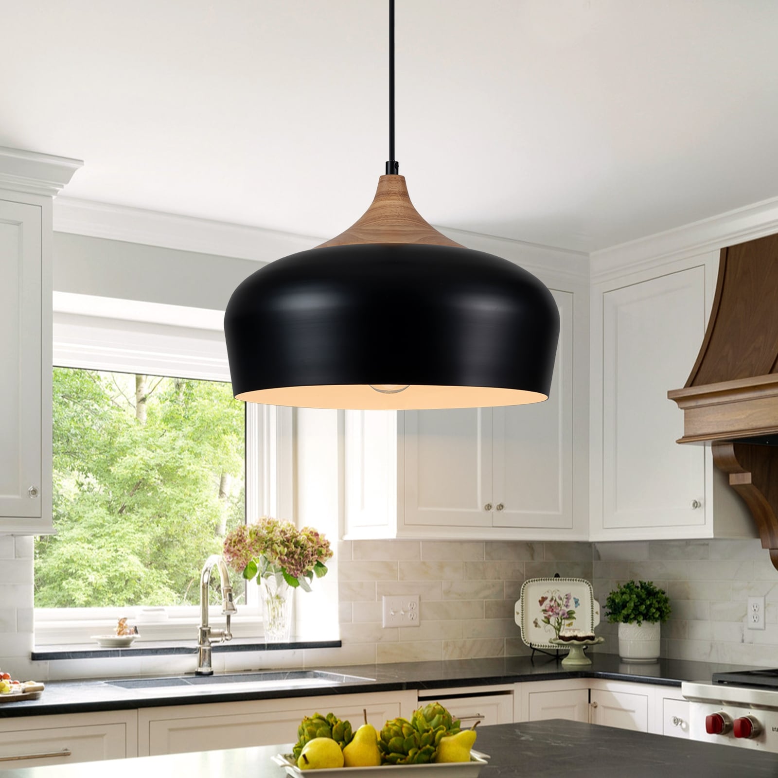 Modern 1 Light Black Dome Kitchen Island Metal Pendant Lights For Dining Room