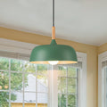 Modern 1 Light Green Dome Pendant Light With Decorative Wood Accent