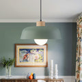 Modern 1 Light Green Dome Pendant Light With Decorative Wood Accent