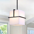 Modern 1 Light Metal Pendant Light With Rectangular White Fabric Shade