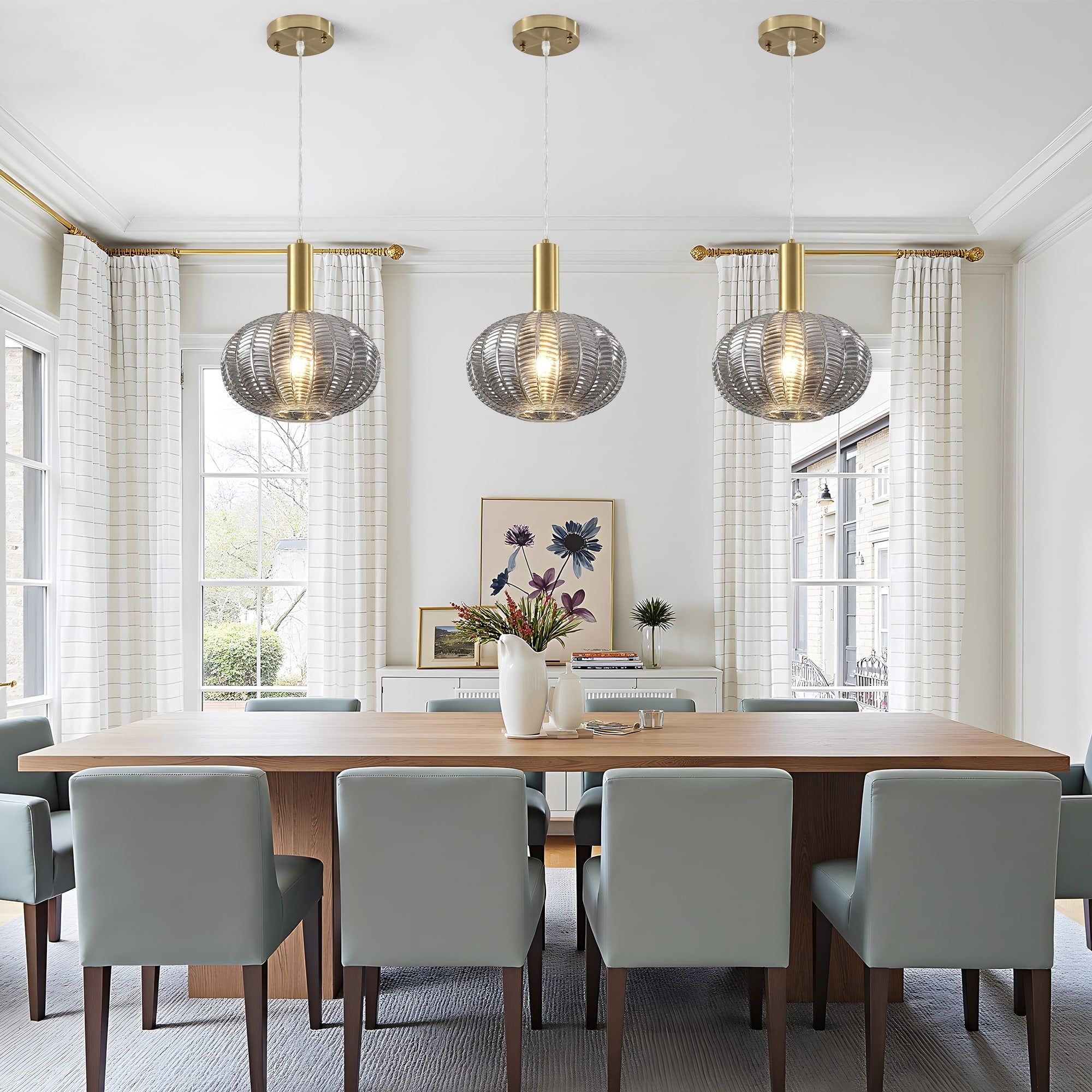 Modern 1 Light Smoked Gray Textured Glass Pendant Light For Kitchen Island
