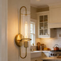 Modern 1 Light Brushed Gold Wall Sconce Lighting With Ribbed Glass Shade 20.5
