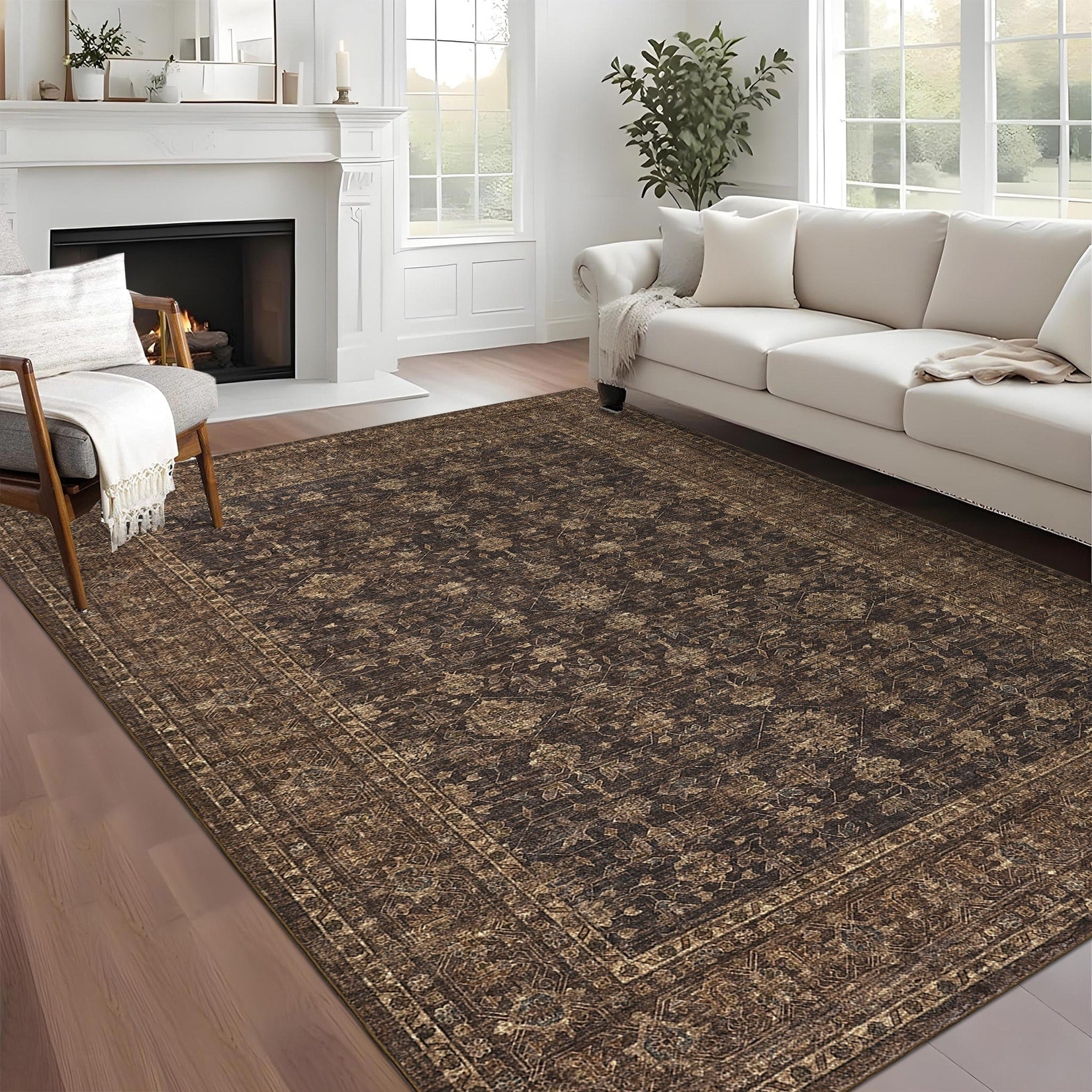 Modern 10X13Area Rug Boho Vintage Floral Print Low Pile Rug 23 X 12 Runner