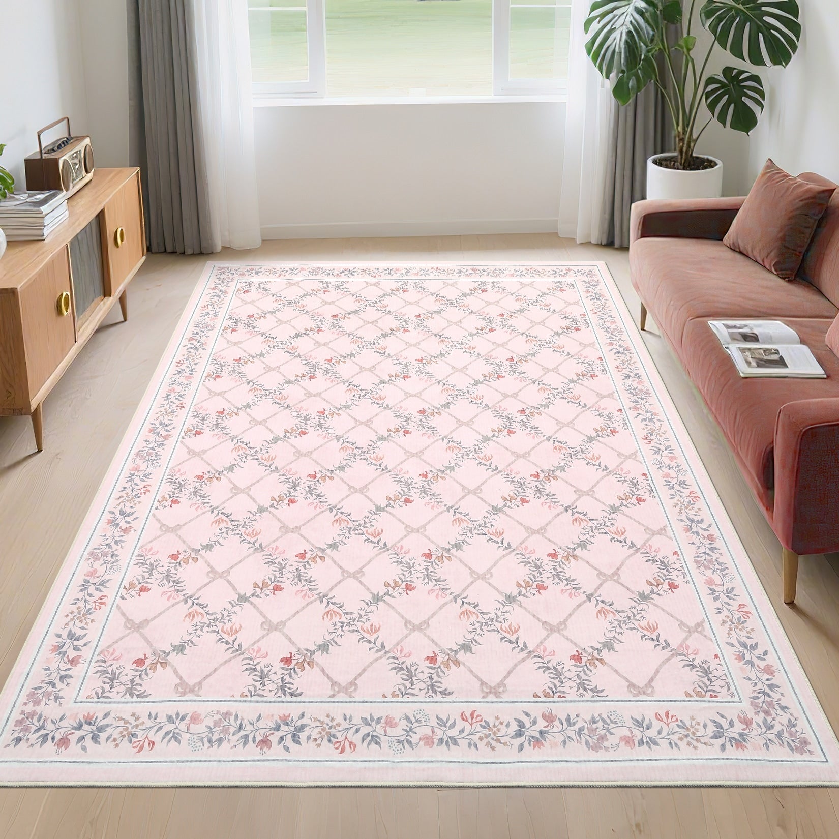 Modern 10X13Area Rug Floral Geometric Soft Foldable Washable Rug 23 X 12 Runner