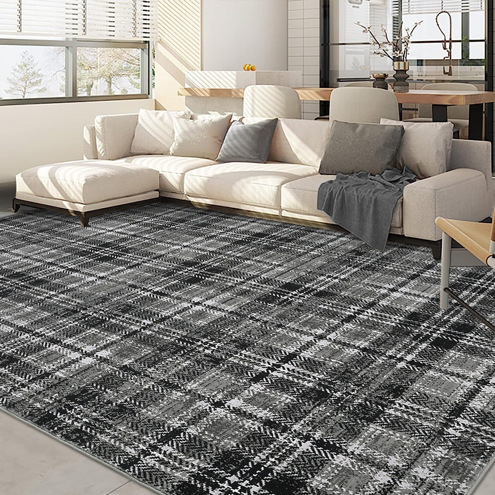 Modern 10X13Area Rug Irregular Grid Thin Low Pile Area Rug 23 X 12 Runner