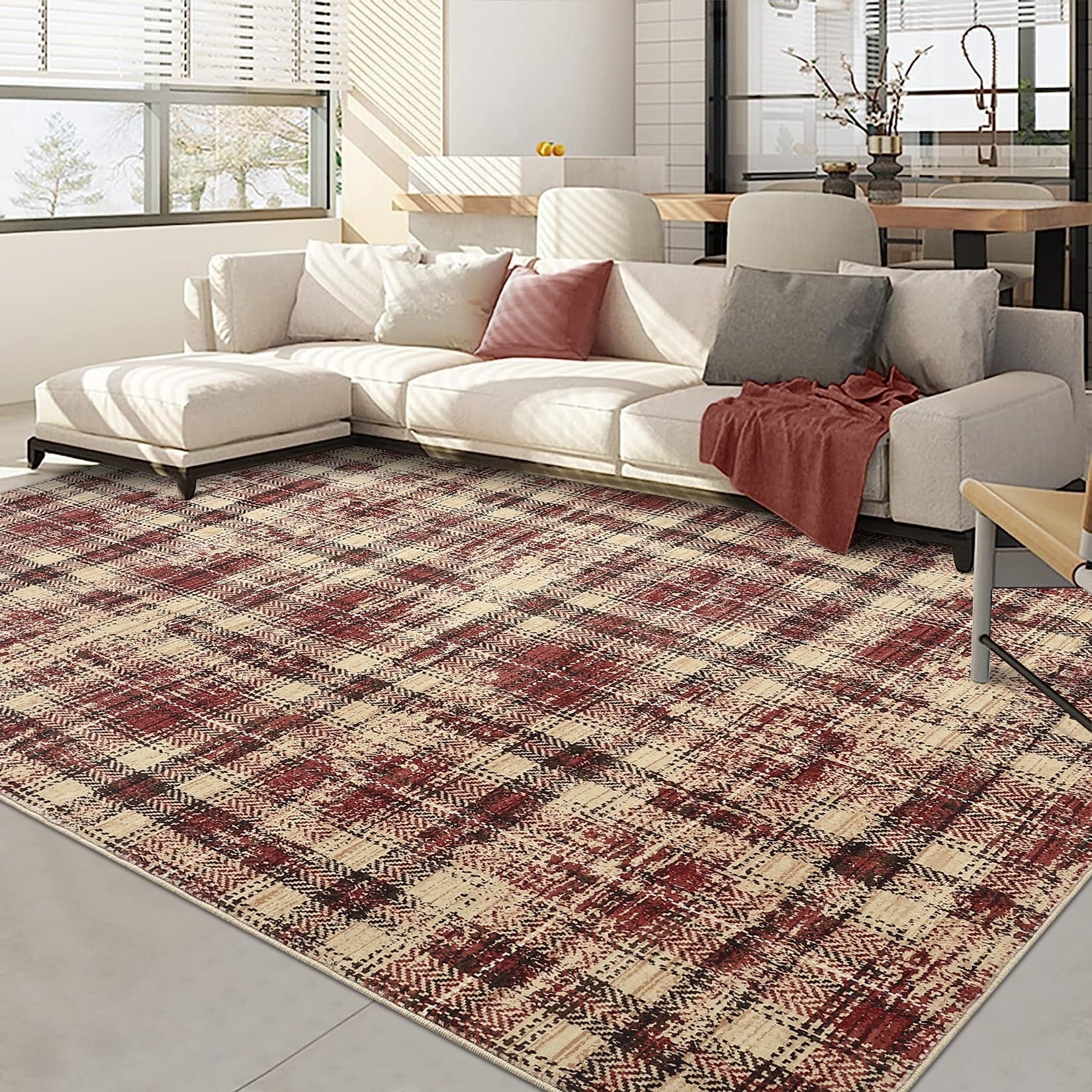 Modern 10X13Area Rug Irregular Grid Thin Low Pile Area Rug 23 X 12 Runner