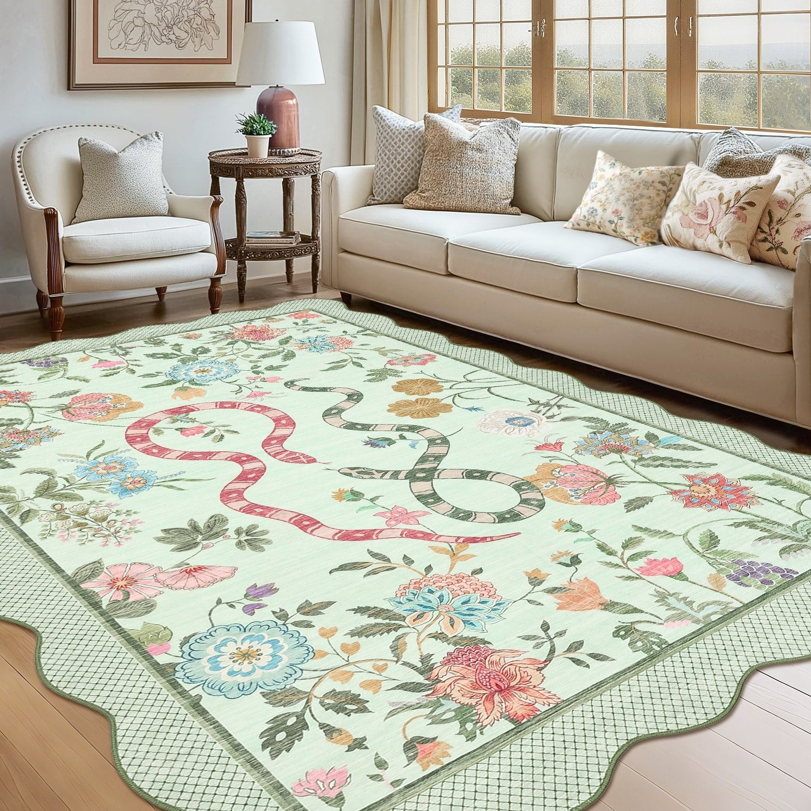 Modern 10X13Area Rug Pastoral Floral Snake Pattern Boho Rug 23 X 12 Runner